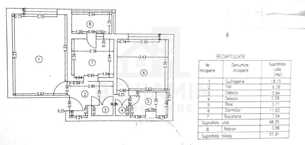 Apartament 2 Camere decomandat 52mp Rovine la J-uri 1986 -teava gaze