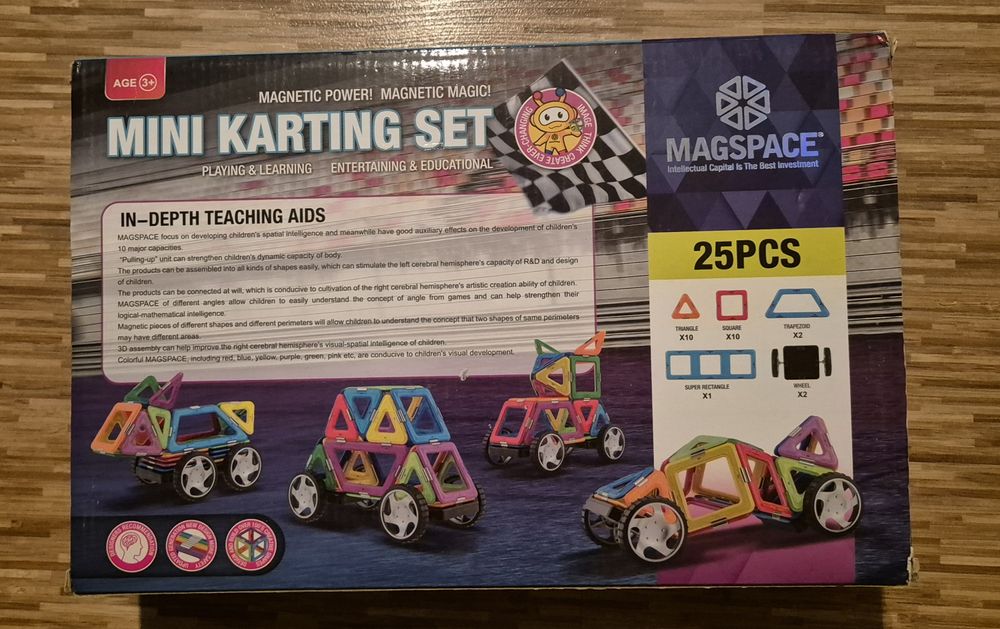 Set de constructie magnetic 3D Magspace Mini Karting Set 25 piese