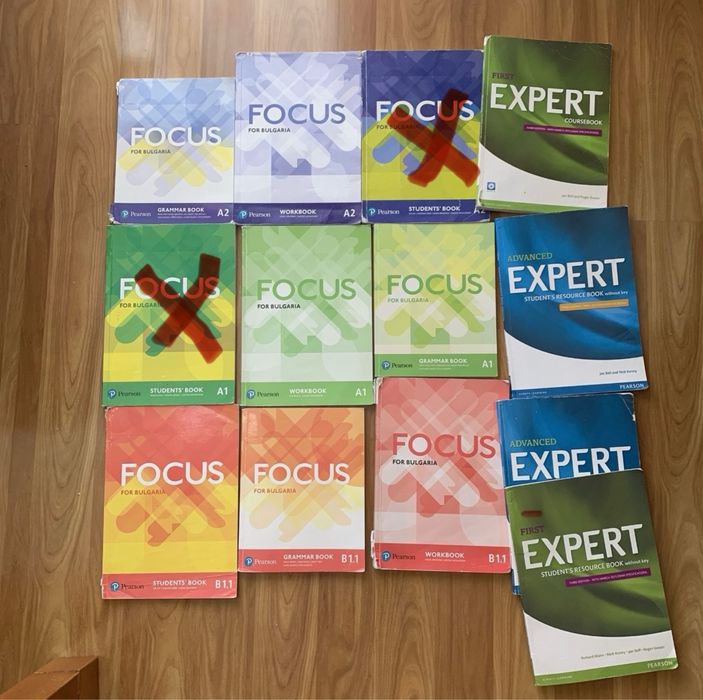 Продавам учебници и учебни тетрадки английски език Focus A1, A2 , B1.1