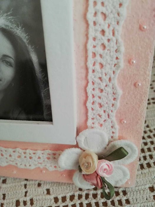 Бебешки рамки за снимка ДЪРВЕНИ, със стъкло, РЪЧНА декорация