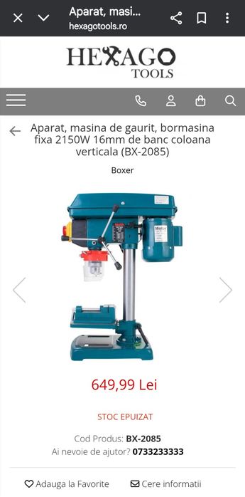 Aparat , mașină de găurit fixă , BOXER PROFESSIONAL  TOOLS , BX-2085 .
