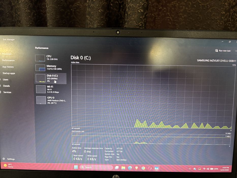 Laptop HP 15-fc0048nq, Ryzen 7 5825U, 16GB RAM, SSD 512GB – Ca nou