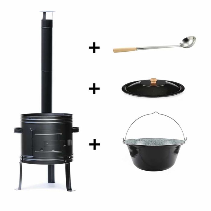 Soba Lemne Gatit Afara Otel Set + Ceaun + Polonic LIVRAT GRATUIT