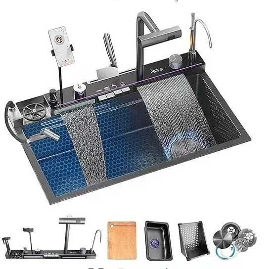 Модерна мултифункционална кухненска мивка с двовен водопад 20 в 1