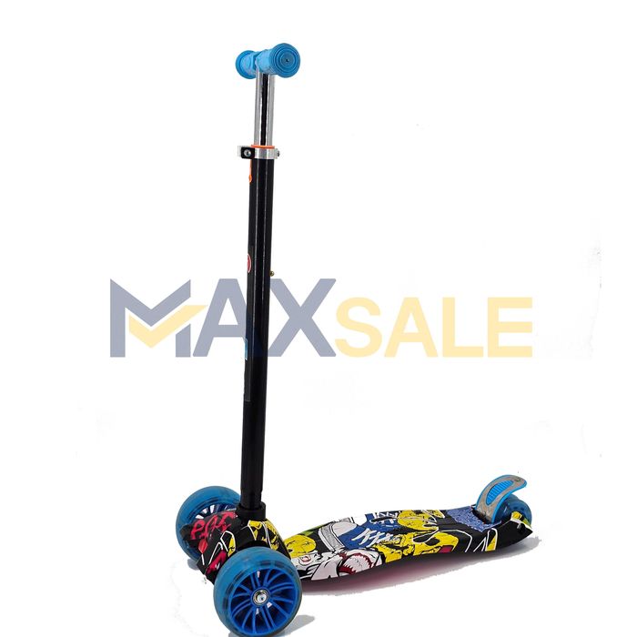 Детска тротинетка триколка синьо многоцветно с 3 светещи колела