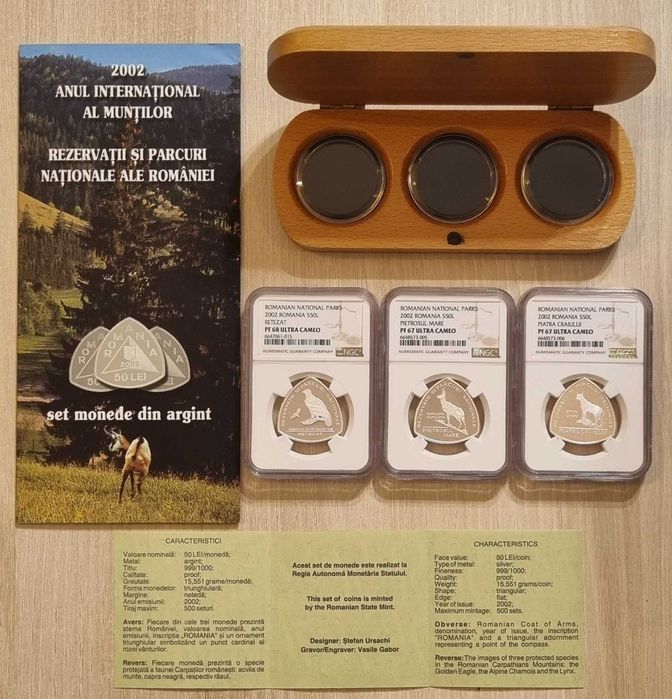 Set 3 monede 50 lei argint BNR Rezervatii si parcuri nat gradate NGC
