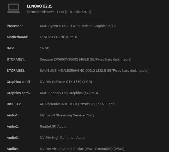 Laptop Lenovo Gaming 15.6'' Legion 5 15ARH05 120Hz