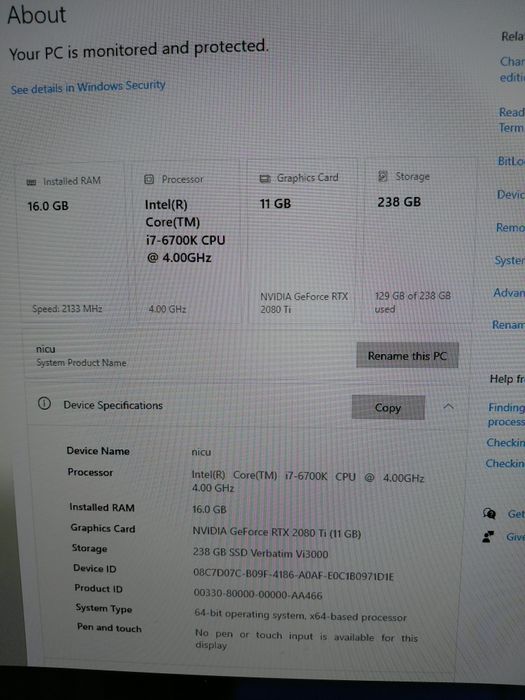 Pc i7 6700k placa video rtx2080ti 16 gb