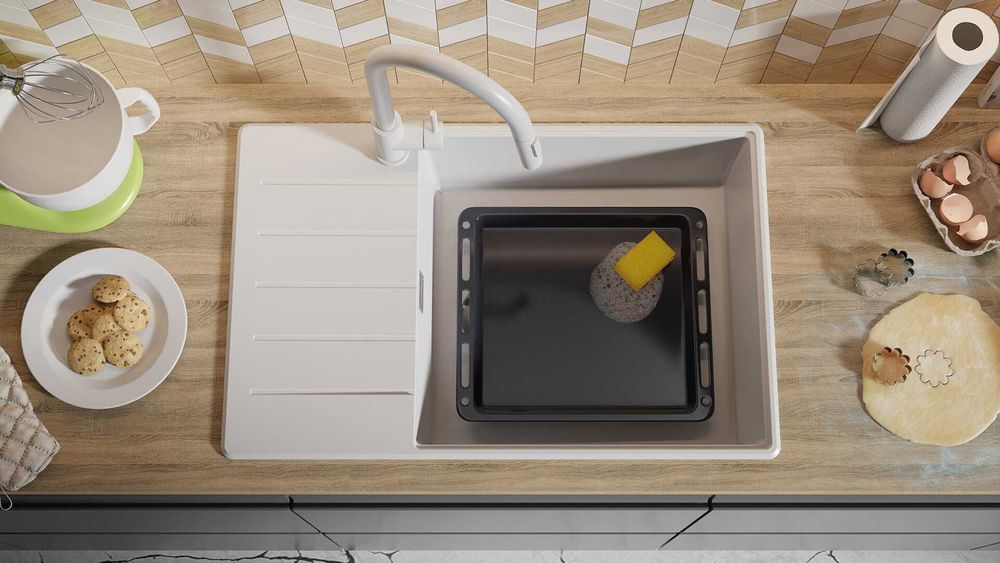 Бял кухненска мивка от гранит Копенхаген 780x500 Top 60