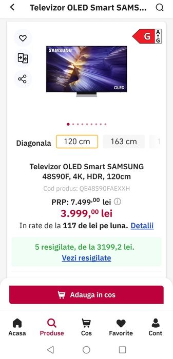TV OLED SAMSUNG S90F 120 CM cu garantie