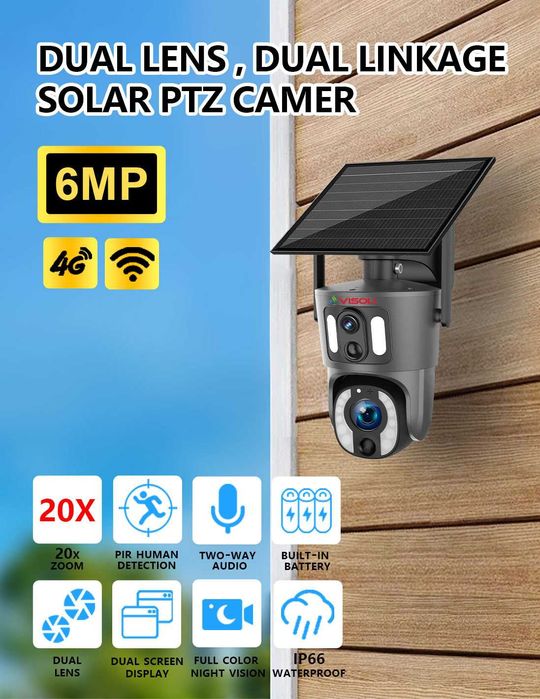 Camera de supraveghere Dubla Sim 4G Panou Solar 9W Visoli® VS-S20-4G