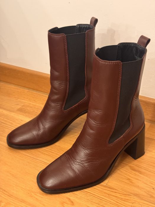 Cizme Massimo Dutti piele naturală | maro/burgundiu | toc 8 cm | 37