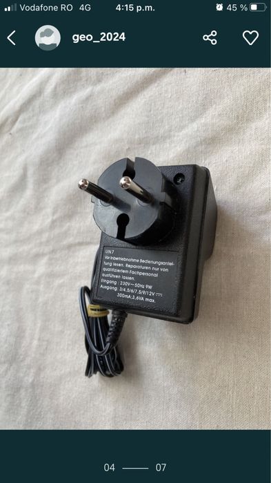 Alimentator putere reglabila 3v, 4.5v, 5v. 6v. 7,5v. 9v. 12v.