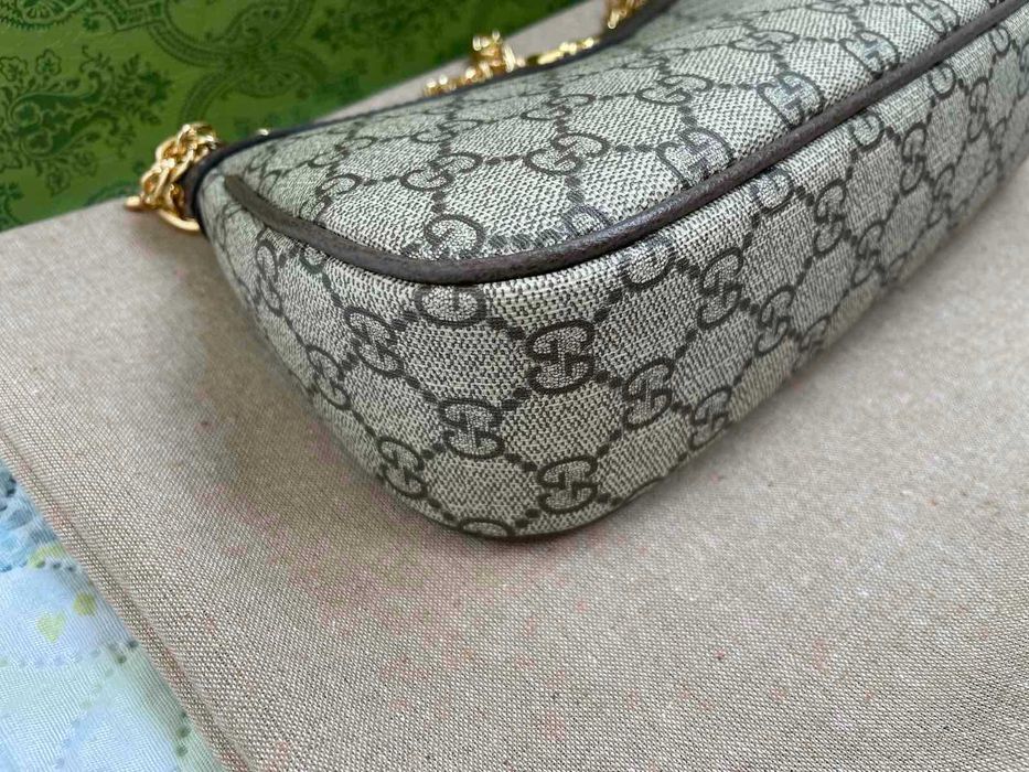 Гучи Бежова Canvas Чанта Ophidia За Рамо Оригинална Кожа Синджир Gucci
