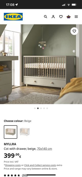 Pat bebe din lemn masiv cu sertar si saltea inclusa 70x140 cm