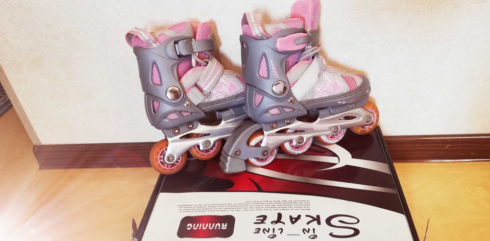 Роликовые коньки Cougar розовые, регулируемые (180-205мм), б/у