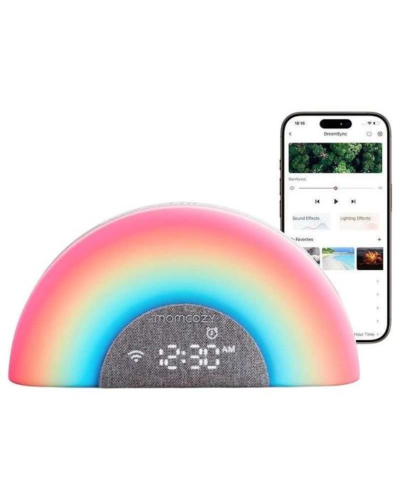 Музикална лампа с бял шум за бебета Momcozy Rainbow 7 режима, 34 мелодии, управление с мобилно приложение