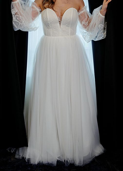 Rochie de Mireasa cu Maneci Detasabile