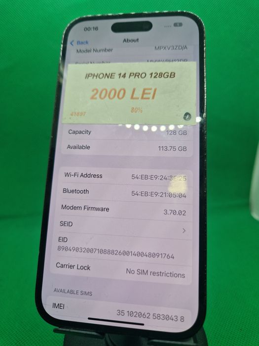 Iphone 14 Pro 128 GB baterie 80% Lazar Amanet Crangasi 41897