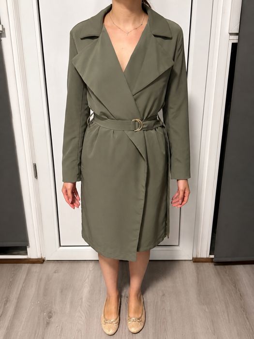 trench dama verde elegant curea talie stil chic marime s m