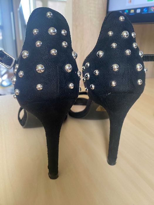 Sandale femei marime 38 negre ocazie accesorizate cu toc stiletto
