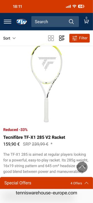 Rachetă  Technifibre Tfx1 285 gr