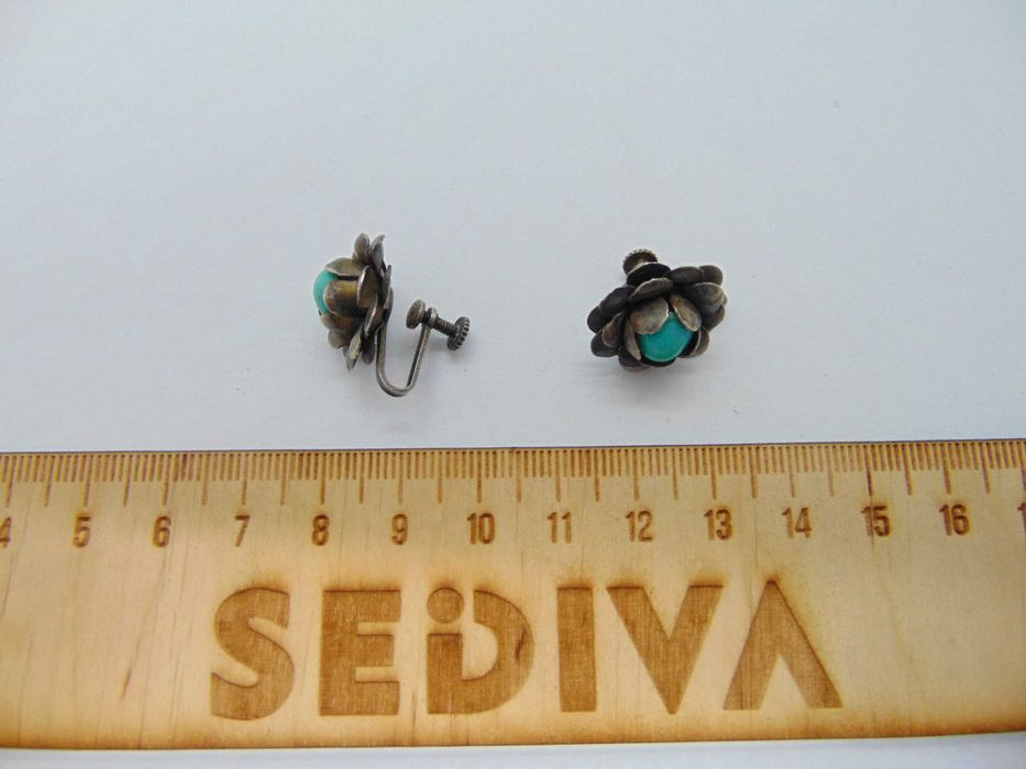 Cercei clips surub din argint cu turcoaz Mexic