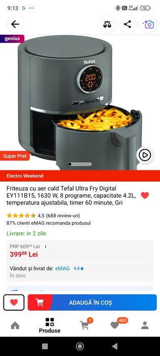 Tefal airfryer Tefal Ultra Fry Digital EY111B15, 1630 W