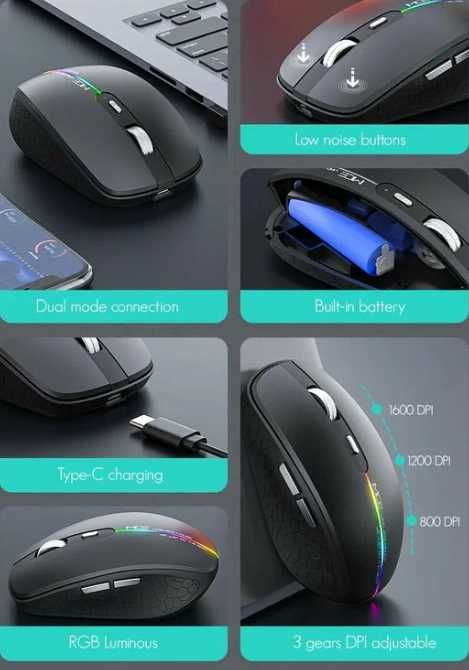 Мышка безшумная, перезаряжаемый, с RGB-подсветкой