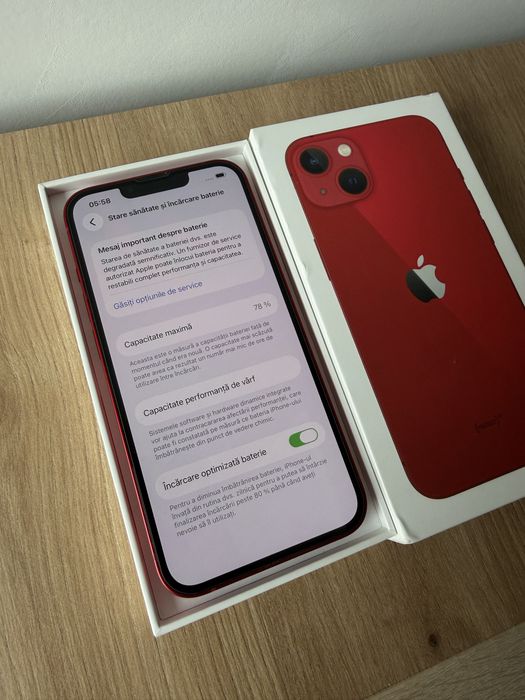 iPhone 13 - 256 GB - Red (Rosu) - 78% - Cadou folii, 7 huse