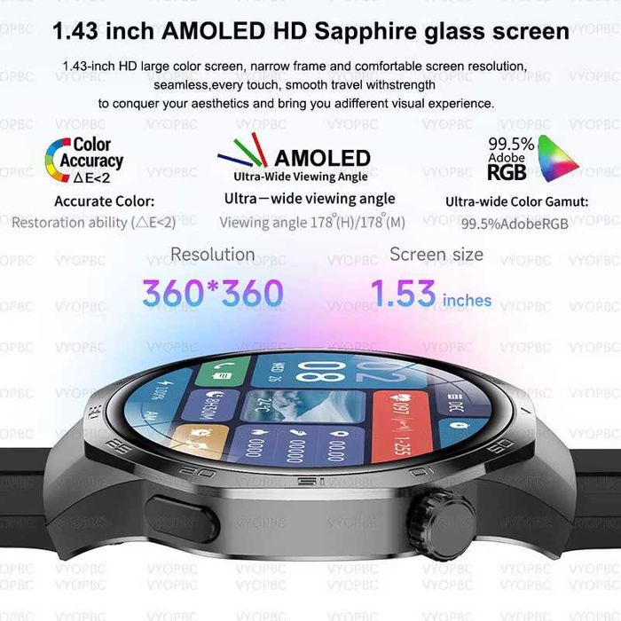 Ceas Smartwatch GT5 PRO, GPS, Apel Bluetooth, Waterproof, Incarcare Rapida, Display 1.53", Negru, Compatibil iOS & Android, 1