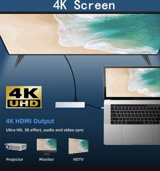 Док-станция типа С USB С Hub 3.0 Разветвитель Многопортовый адаптер 4К