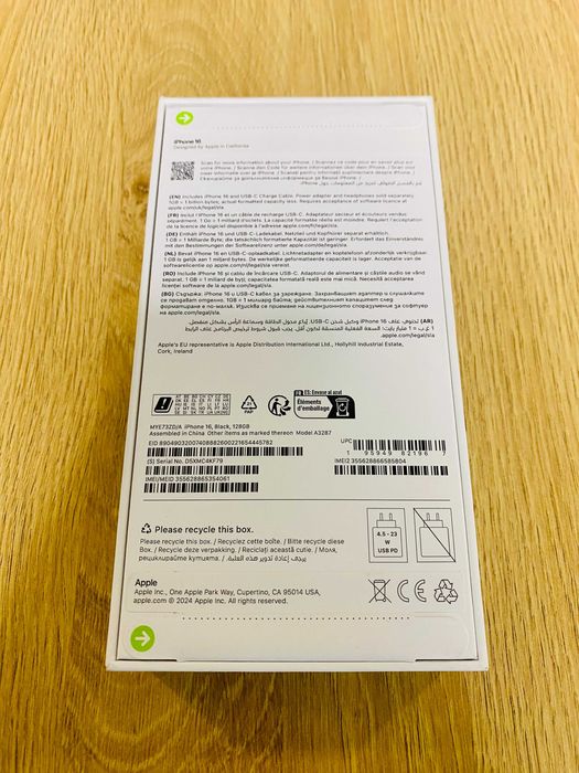 ЧИСТО НОВ ! НЕРАЗПЕЧАТАН ! Apple iPhone 16, 128GB, Black, 36 М. ГАР.