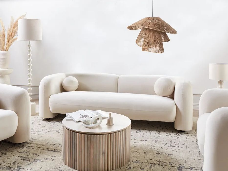 NOU Canapea catifea 3 locuri "LEIREN", alb murdar