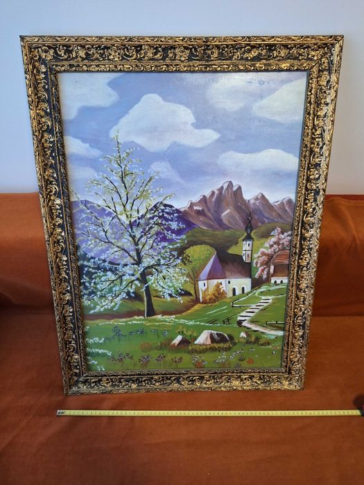 Tablou – antique / vintage / vechi, pe panza ,m 5, rama si sticla