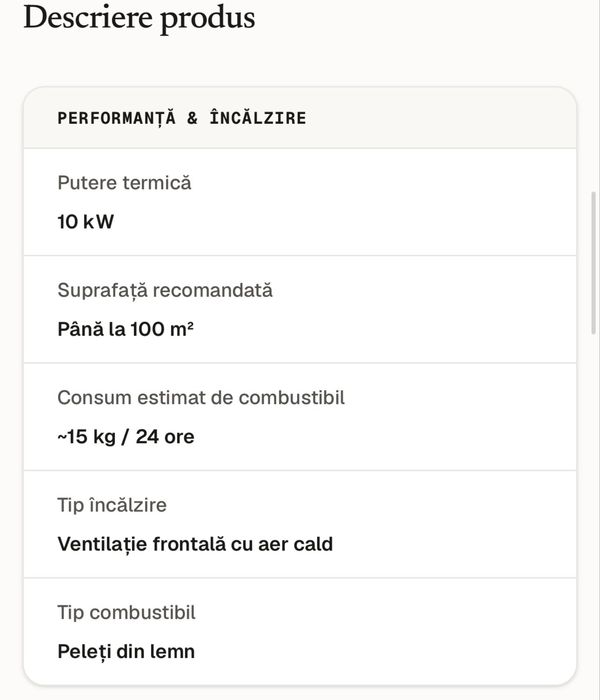 Termisemineu peleti 10kw Dupu Matilda