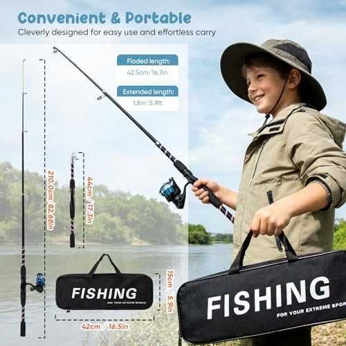 Нов Комплект детски въдици 2 броя с примамки макара чанта аксесоари рибар