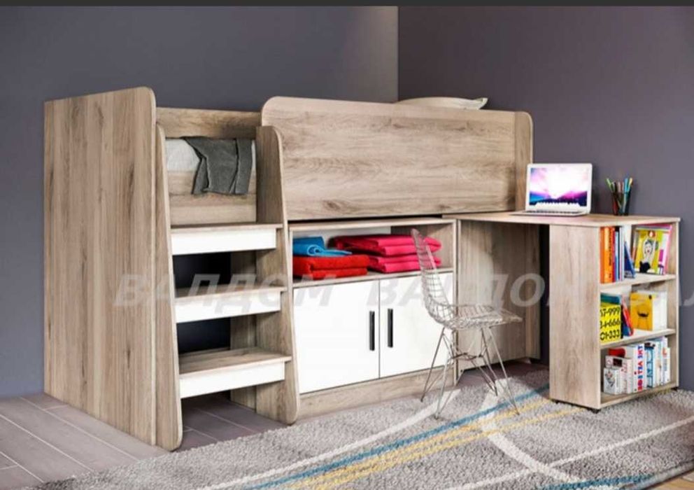 Детско легло с бюро и шкаф за съхранение
