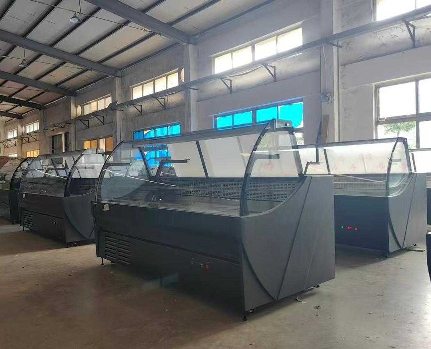 Vitrină carne & lactate 200 cm | geam semirotund | inox