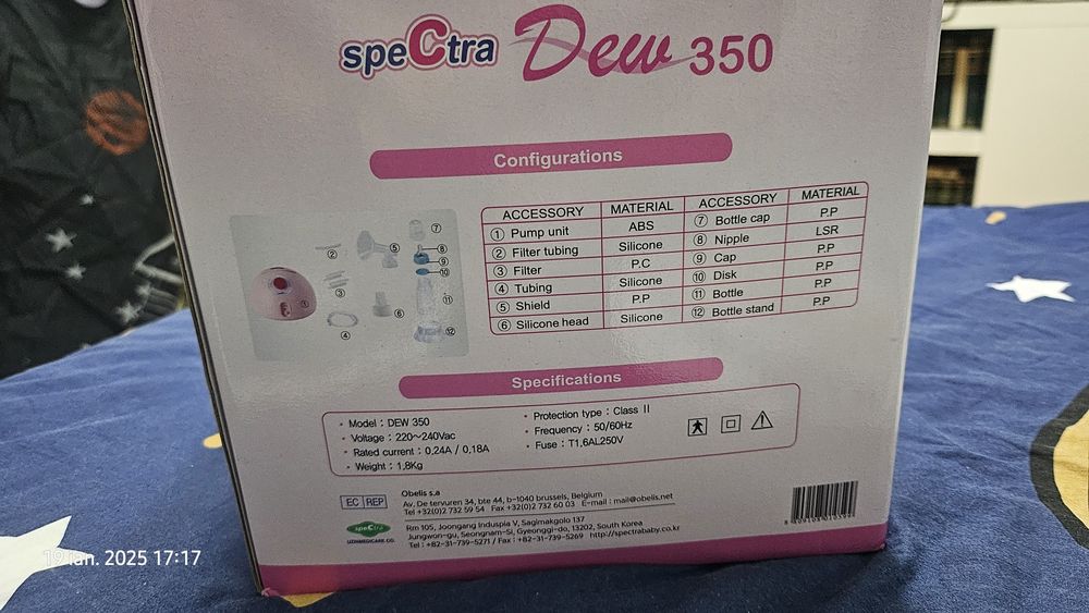 Pompă de sân electrică dublă Spectra Dew 350 plus multe accesorii
