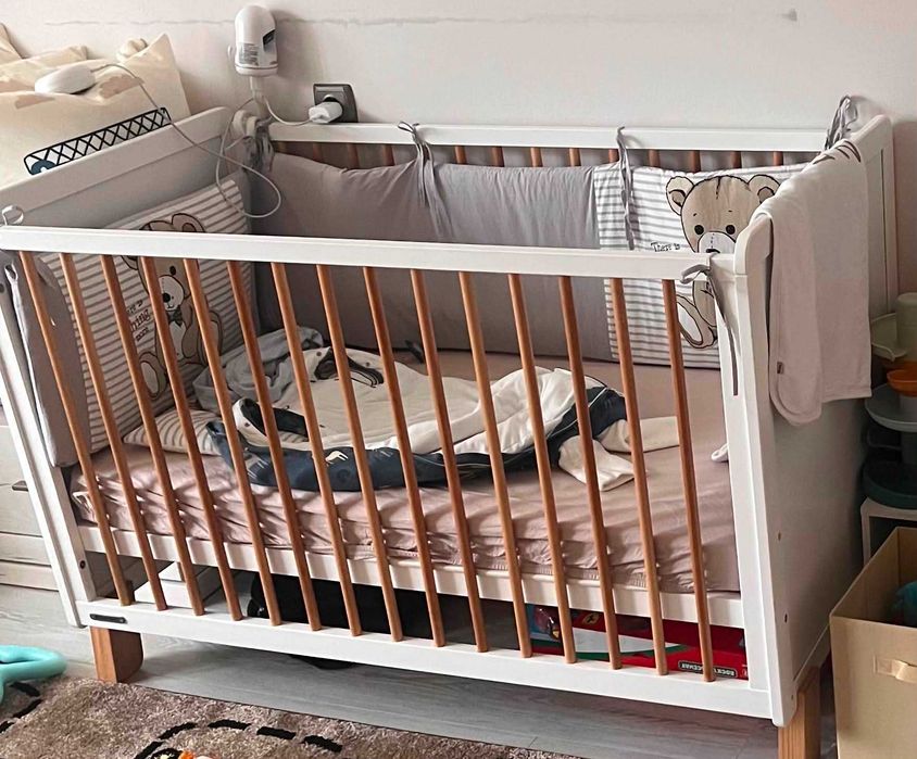 Kinderkraft Бебешко легло Nico 60x120 см бяло + Матрак и протектор