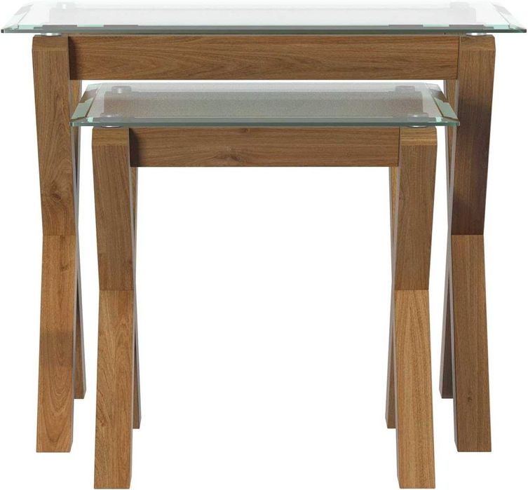 Комплект холни маси 2 в 1 – дъб и стъкло, модерен дизайн