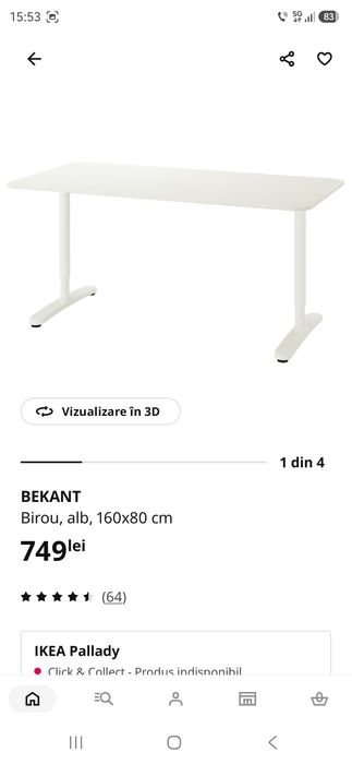 Birou 160x80 cm Bekant Ikea bej, reglabil, stare buna