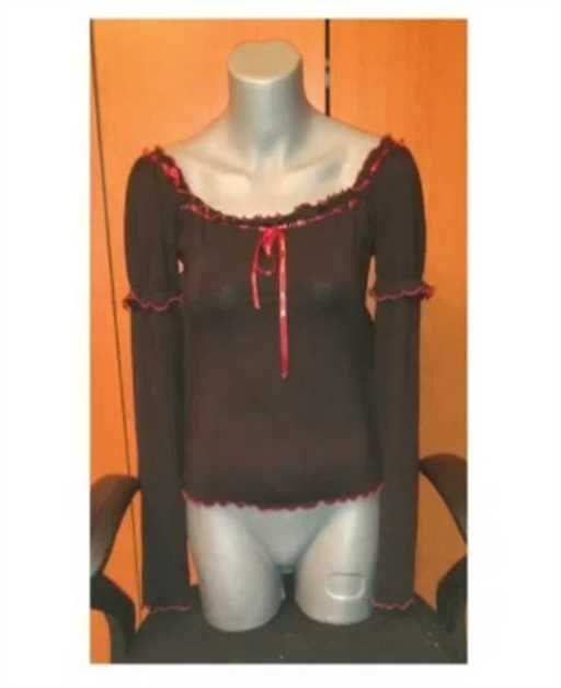 Bluza neagra eleganta cu maneca lunga, cu insertii rosii, M