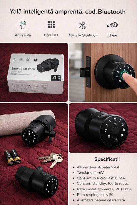 Yală inteligentă Smart Door Knob cu amprentă – nouă