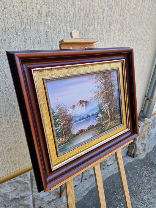 Много красива антикварна авторска картина масло върху платно