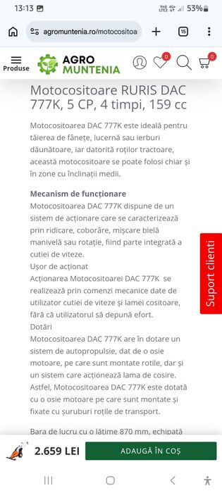 Vând motocositoare Ruris Dac 777