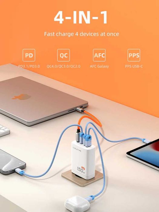 Incarcator CABLETIME 150W PD 3.1 GaN Fast Charger 4 in 1 USB C