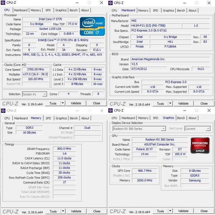 PC Gaming I7, ASUS RX 580/GTX 1660 Super, 16GB, SSD Samsung 500 GB+HDD 500 GB, Win10 Pro !