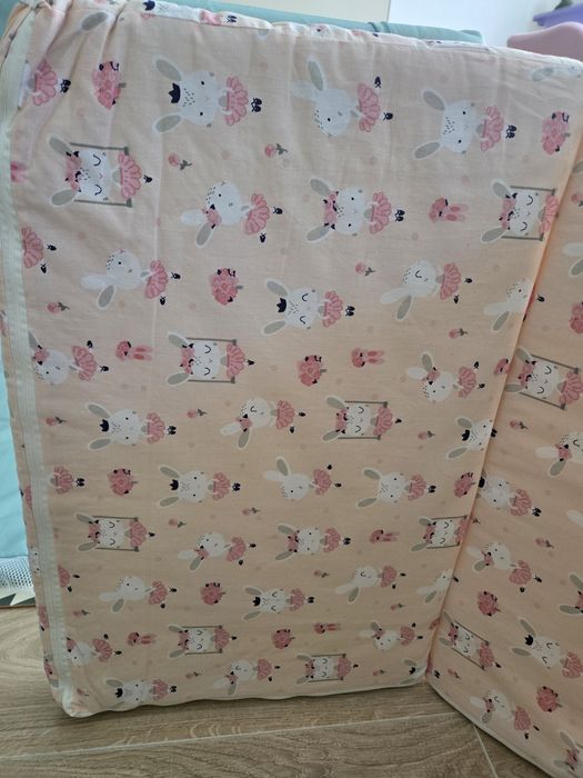 Saltea pliabila din spuma poliuretanica si husa din bumbac, 120 X 60 cm, Bunny Roz